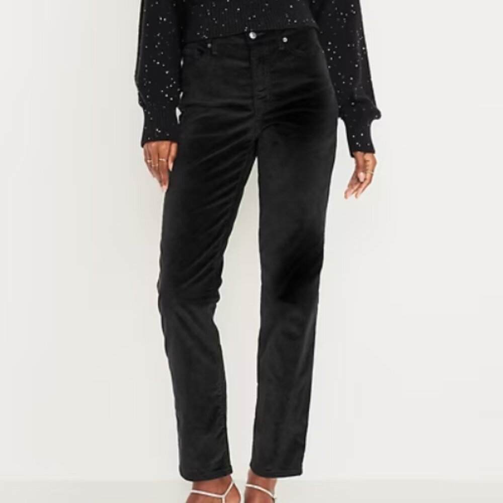 Old Navy High-Waisted Velvet OG Straight Ankle Pants, Black, Size 14